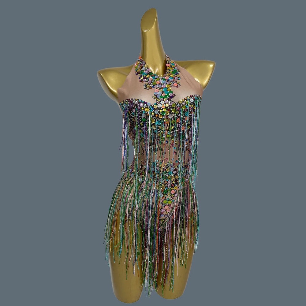 Women's Colourful Sequin Tassel Bodysuit
